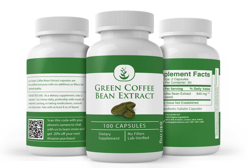 [Australia] - PURE ORIGINAL INGREDIENTS Green Coffee Bean Extract, (100 Capsules) Always Pure, No Additives Or Fillers, Lab Verified 100 Count (Pack of 1) 