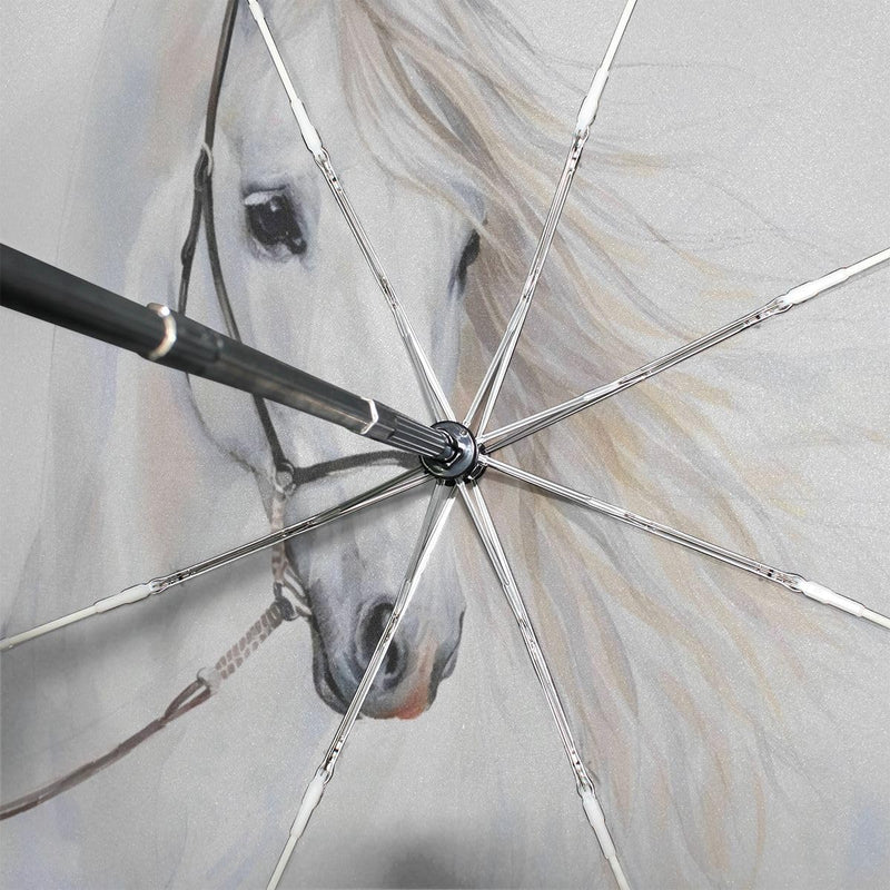 FORMRS Automatic Umbrella, Rose Pink Umbrella Compact Lightweight, Waterproof Windproof for Sun Rain Travel Watercolor Horse