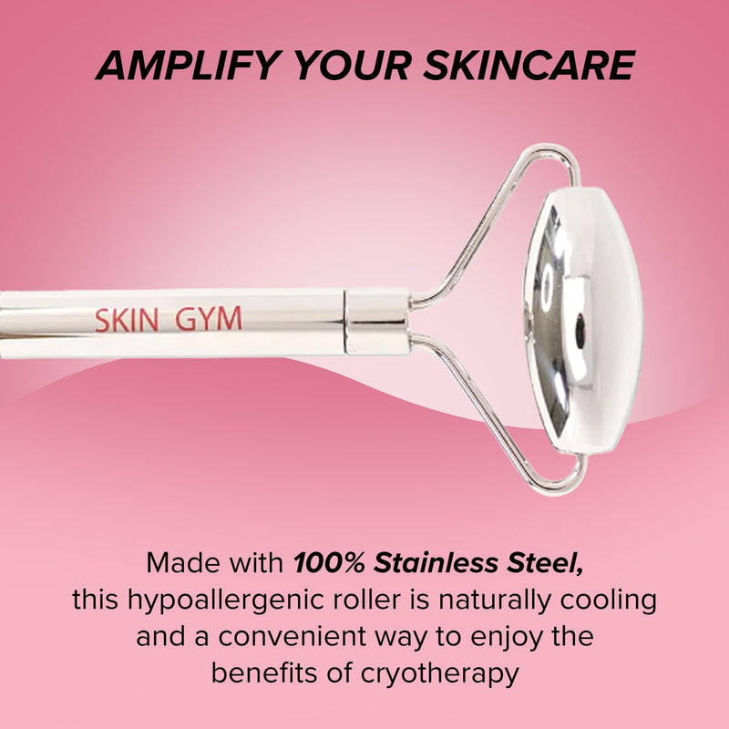 Skin Gym Face Roller for Wrinkles and Lifting - Anti-Aging Face Massager Skin Care Beauty Tool - Boost Radiance, Rejuvenate Skin, Sculpt, Lift and Define, Silver