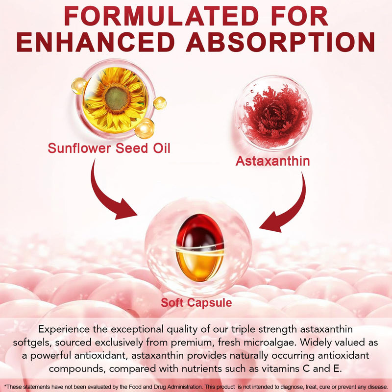 Astaxanthin 12mg | 240 Softgels | Premium Astaxanthin Antioxidant Supplements with Antioxidant Activity | Astaxanthin from Haemotococcus Pluvialis Algae | Supports Eye, Skin, Immune System Health