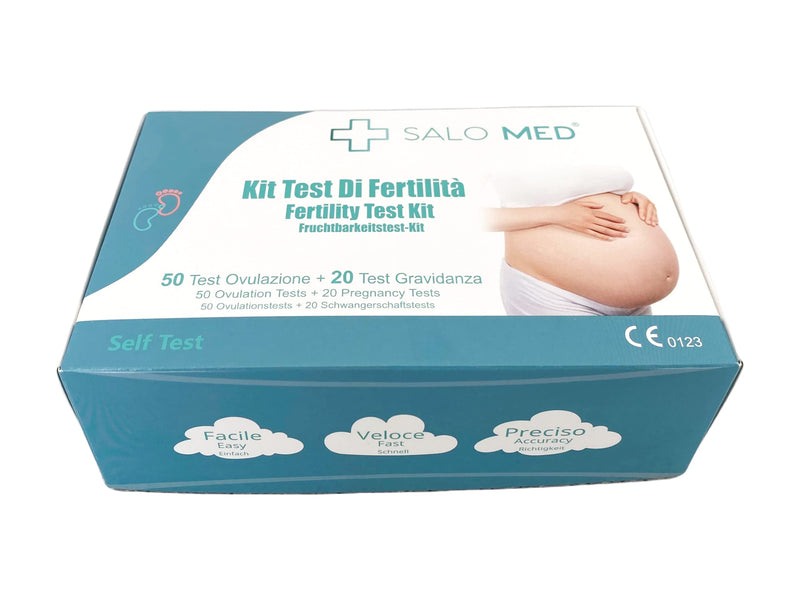[Australia] - SALO MED - Fertility Test Kit for Women - 50 Ovulation Tests + 20 Pregnancy Tests - Individually packaged, urine test strips (50 LH + 20 HCG) included with 70 urine cups 