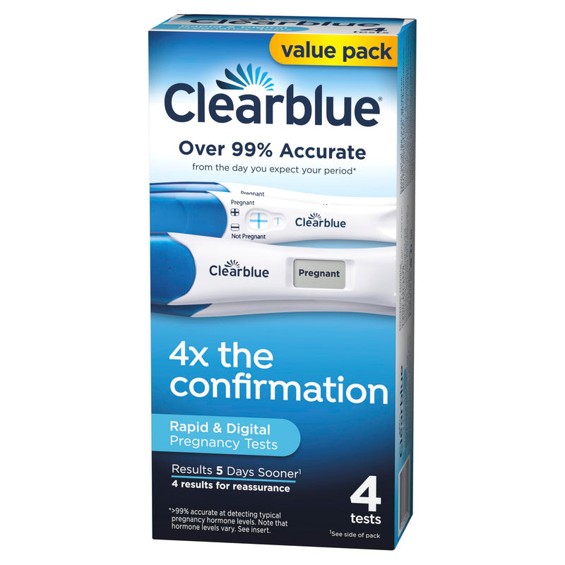 Clearblue Pregnancy Test Combo Pack, 4ct - Digital with Smart Countdown & Rapid Detection - Value Pack 4 Count (Pack of 1) Combo 4