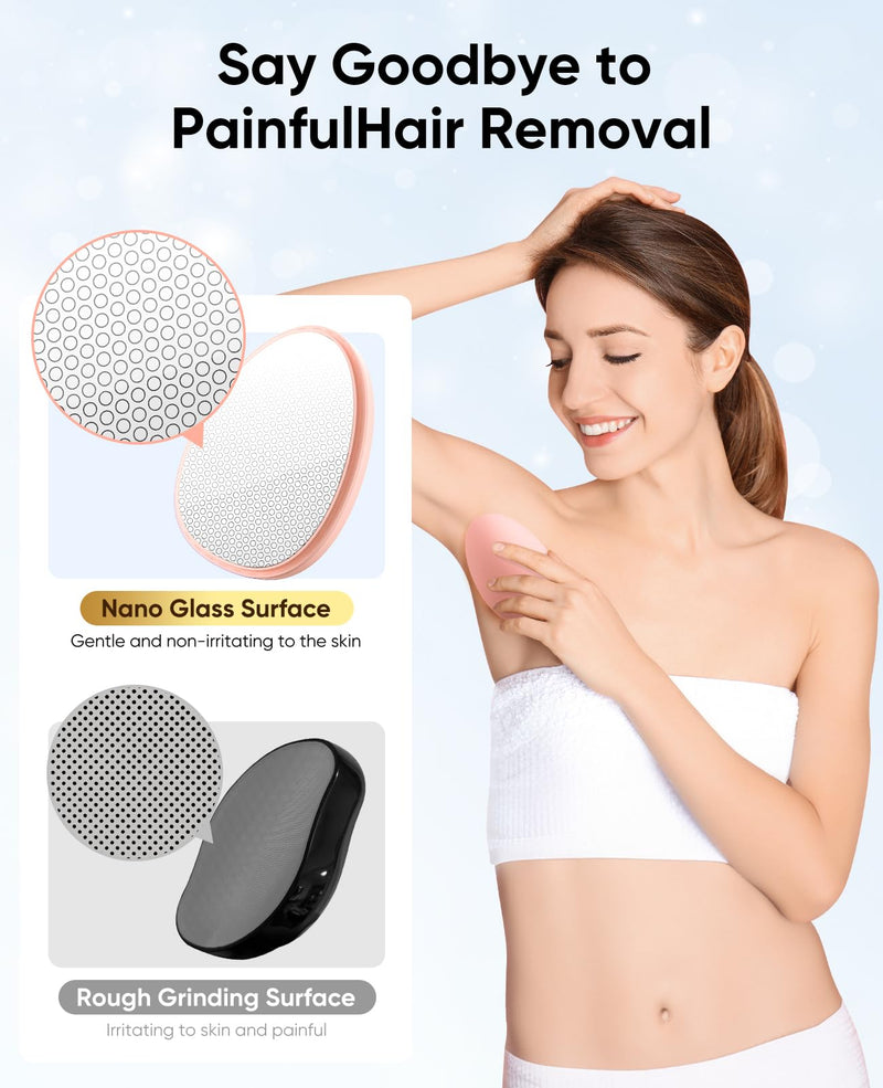 Crystal Hair Eraser for Women and Men, Reusable Crystal Hair Remover Magic Painless Exfoliation Hair Removal Tool, Magic Hair Eraser Device for Legs Back Arms Pink