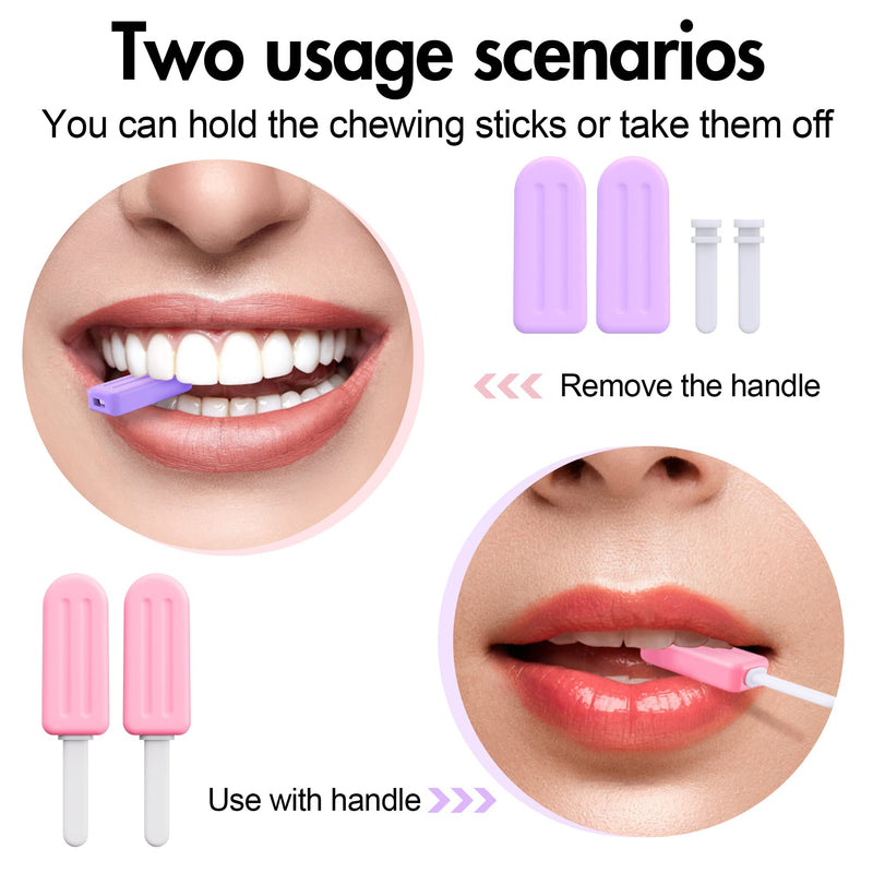 [Australia] - Chewies for Invisalign Aligner, 4 PCS Popsicle Silicone Chewies with Grip Handles, for Invisible or Metal Braces Aligner Munchies, 2 Grape Flavor and 2 Peach Flavor 2 Purple + 2 Pink 