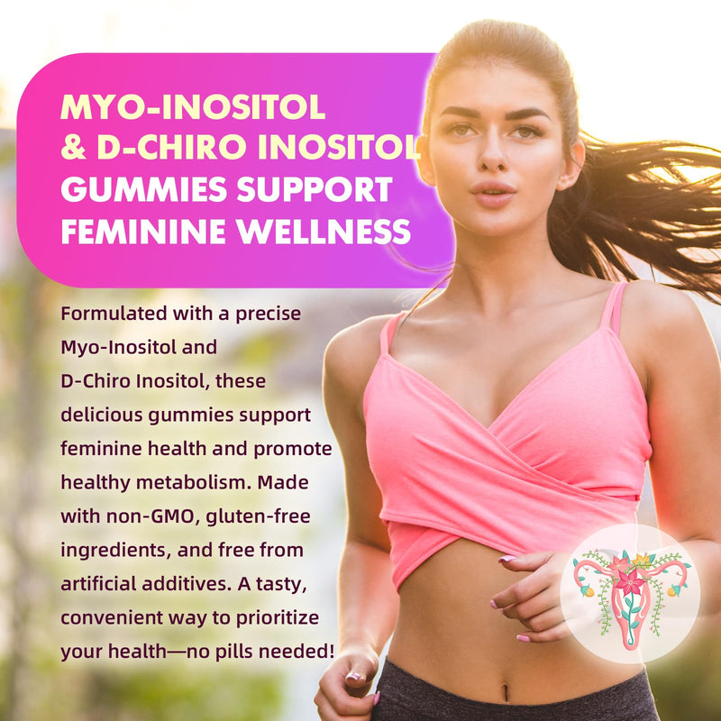 softbear Inositol Supplement for Women, Myo-Inositol & D-Chiro Inositol Gummies 1000mg with Vitamin D3 for POCS Support & Female Wellness, Sugar-Free/Veagn/GMO-Free, Strawberry Flavor, 120 Count 60 Count (Pack of 2)