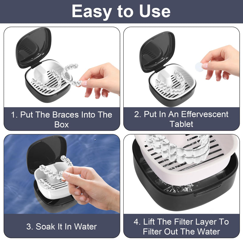 [Australia] - Braces box, denture box, 2 pieces, tooth rescue box, portable denture box with sieve, tooth splint box for false teeth, storage, cleaning 