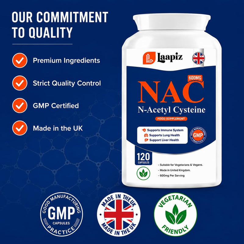 Nac Supplement 600mg 120 Vegan Capsules | Nac N-Acetyl-Cysteine 600mg | UK Made GMP Certified | Daily Food Supplement| 120 Days Supply
