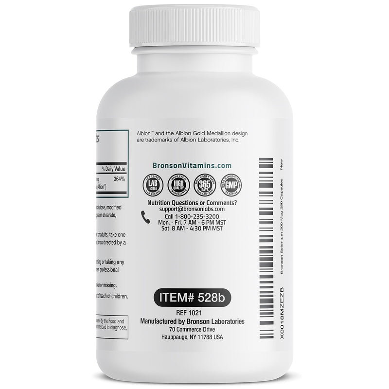 [Australia] - Bronson Selenium 200 mcg – Yeast Free Chelated Amino Acid Complex - Essential Trace Mineral with Superior Absorption, 250 Vegetarian Capsules 250 Count (Pack of 1) 