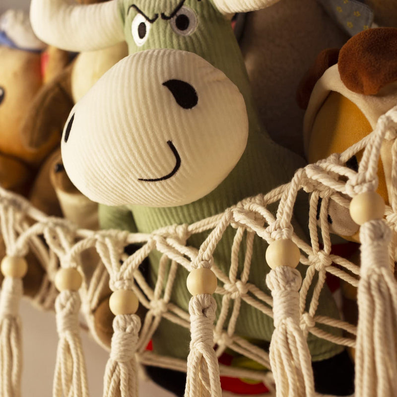 [Australia] - Stuffed Animal Toy Storage Hammock with LED Light - Macrame Jumbo Doll Corner Stuff Animals Organizer Decorations - Cute Hanging Plushie Net Kids Baby Nursery Bedroom Room Decor Beige L (39.5"*39.5"*48") 