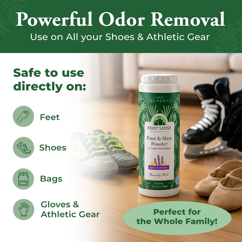 FOOT SENSE All Natural Foot & Shoe Powder, Foot Odor Eliminator for Long-Lasting Odor Control Lasts up to 6 Months, Deodorizes, Safe for Men, Women, Kids, Athletes, 100g 3.5 Ounce (Pack of 1)