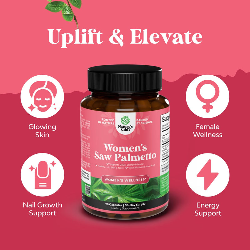 Saw Palmetto for Women 500mg - DHT Blocker for Women 30-Day Supply - Hair Vitamins for Hair Loss Supplement - Saw Palmetto Extract Capsules with Maca Root & Biotin - 90 Count 90 Count (Pack of 1)
