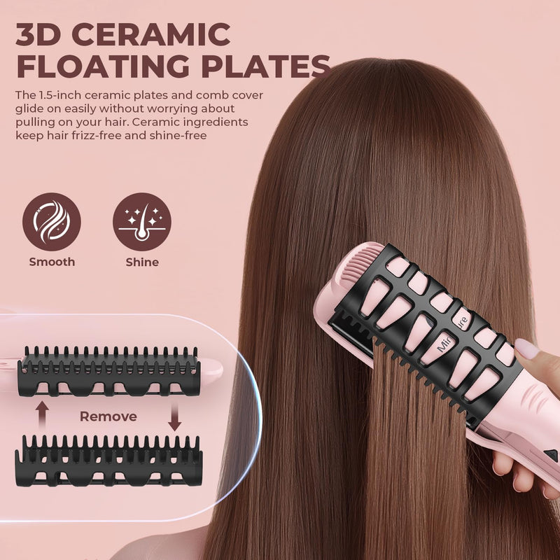 [Australia] - MiroPure 1.5 Inch Flat Iron, Hair Straightener with 30S Fast Heating & 60min Auto Shut-Off, Hair Straightener and Curler 2 in 1 with 3D Ceramic Floating Plates, Pink 