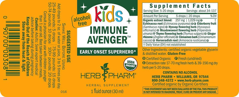 [Australia] - Herb Pharm Kids Certified-Organic Alcohol-Free Immune Avenger Herbal Formula, 1 Ounce 
