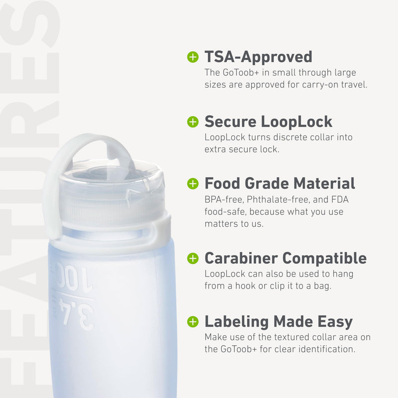 humangear GoToob+ 3-Pack, Large (3.4 fl oz), Clear/Green/Blue | Refillable & Leak-Proof Silicone Travel Size Bottles with Locking Cap for Toiletries, Camping & TSA Carry-On 3.4 Ounces