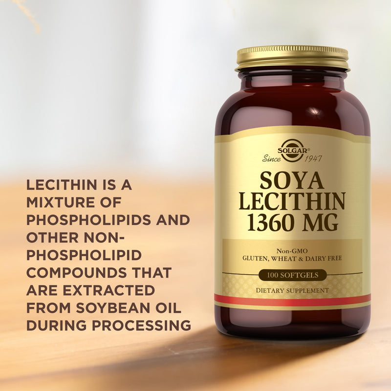 SOLGAR Soya Lecithin 1360 mg - 100 Softgels - Source of Choline - Gluten & Dairy Free - 100 Servings