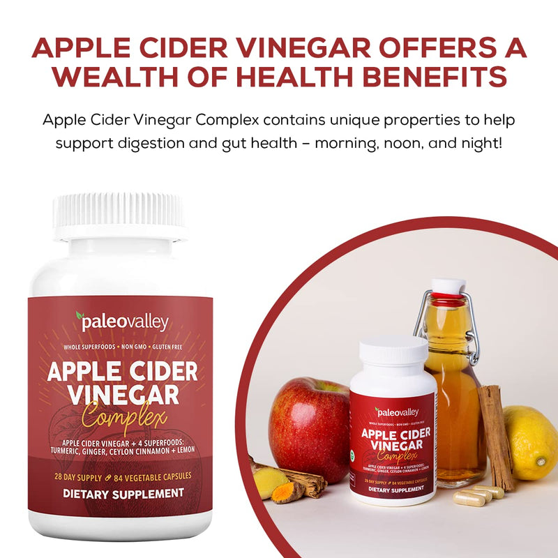 [Australia] - Paleovalley Apple Cider Vinegar Complex with Superfoods - Turmeric, Ginger, Ceylon Cinnamon and Lemon - 84 Vegetable Capsules 84 Count (Pack of 1) 
