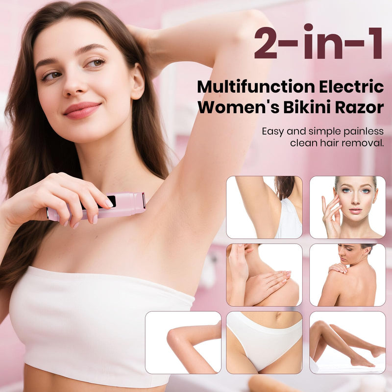 Bikini Trimmer for Women,IPX7 Waterproof Painless Electric Razors for Trip,Portable&Easy Cleaning Lady Underarm Pubic Leg Arm Body Face,Electric Shaver for Travel&Shower Use,Gifts for Women,Pink Pink