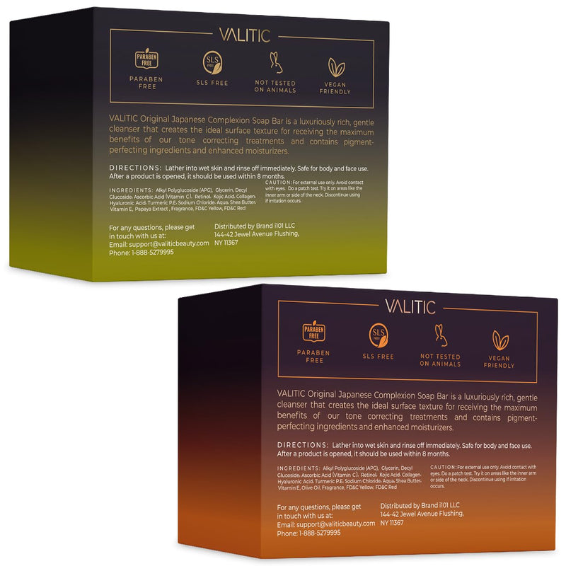 VALITIC Papaya and Turmeric Kojic Acid Soap Bar - Dark Spot Corrector Skin Care Cleansing Bar - Infused with Vitamin C, Hyaluronic Acid - Papaya 2 Pack, Kojic 2 Pack, Holder 2 Pack + 2 Pack + Holder