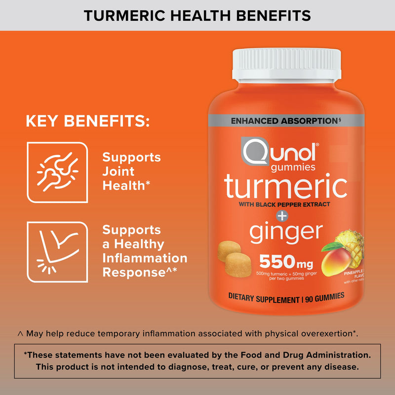 [Australia] - Qunol Turmeric and Ginger with Black Pepper Gummies, Joint Health Support, 90 Count (Pack of 1) 