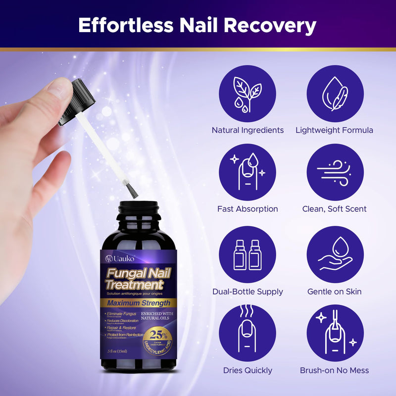 Toenail Fungus Treatment : Extra Strength 25% Undecylenic Acid Toe and Fingernail Fungus Removal - Fast Acting Fungal Nail Revitalizer with Tea Tree Oil (0.5 Fl Oz (Pack of 2)) 0.51 Fl Oz (Pack of 2)