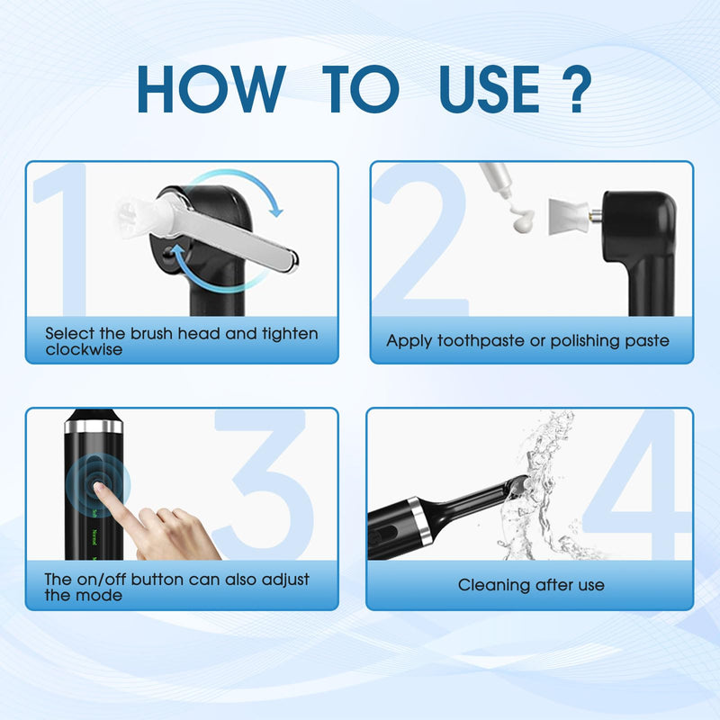 [Australia] - Plaque for Teeth Whitening Tools Electric Tartar Polishing Cleaning Kit with LED Light 5 Speed Modes with 5 Replacement Brush Heads (Black) 