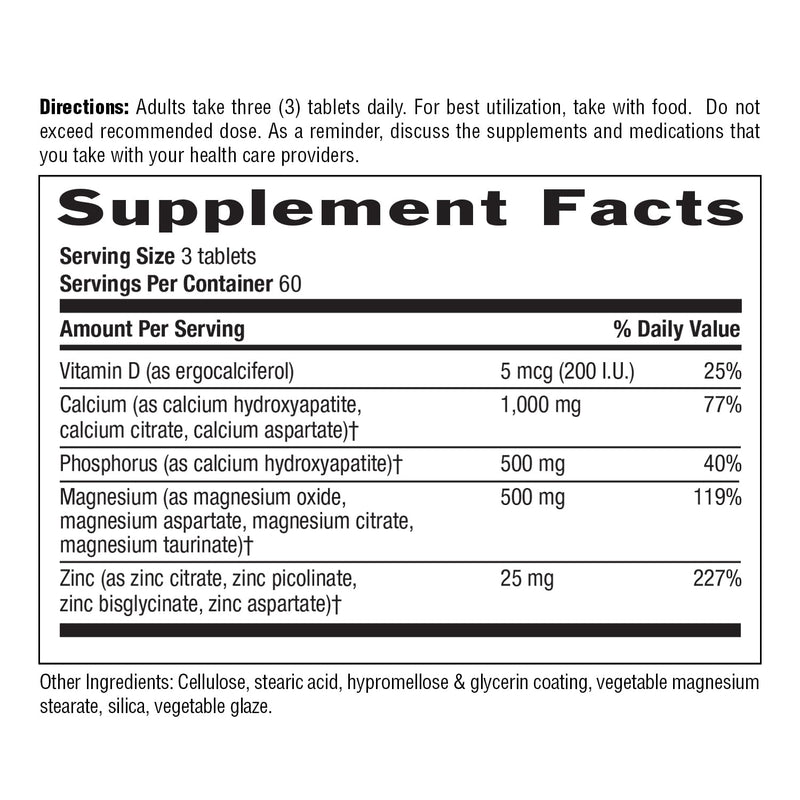 Country Life Calcium Magnesium Zinc with Vitamin D3 and L-Glutamic Acid, Dietary Supplement for Bone Support, Certified Gluten Free, 1000mg/500mg/25mg, 180 Tablets 180 Count (Pack of 1)