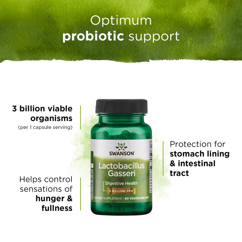 [Australia] - Swanson Lactobacillus Gasseri - Probiotic Supplement Supporting Digestive Health with 3 Billion CFU - Design-Release Satiety & Fat Metabolism Support - (60 Veggie Capsules) 1 