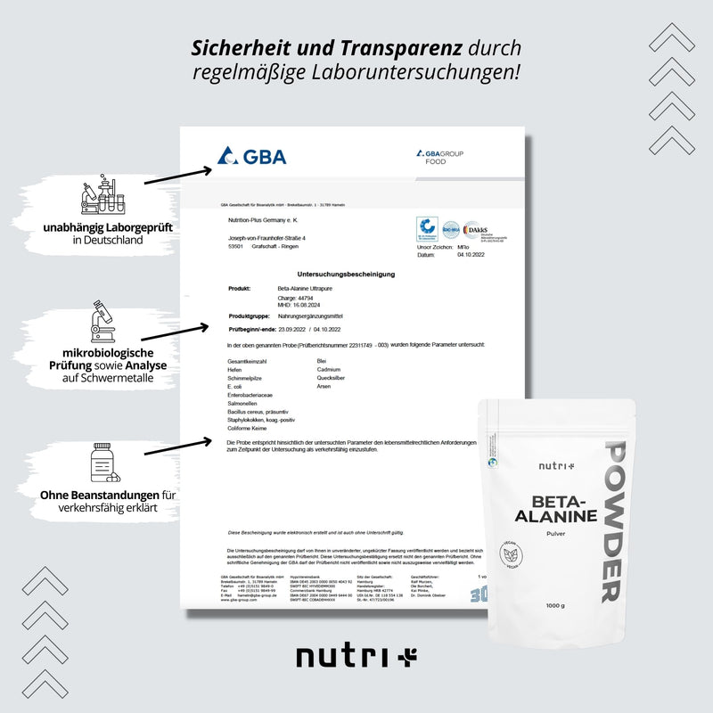 [Australia] - Nutri + Beta Alanine 1 kg powder - vegan, pure, high dosage and without additives - 1000 g pre-workout booster ß Alanine powder - ideal as a training booster 1 kg (pack of 1) 