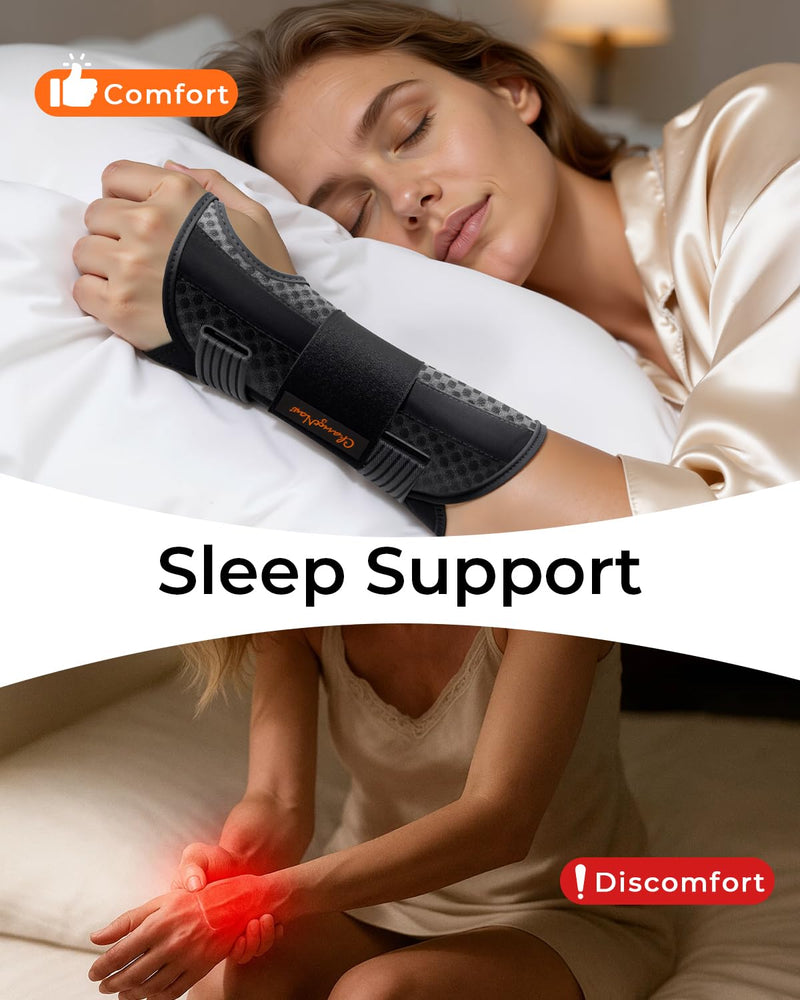 Carpal Tunnel Wrist Brace Night Support for Men Women, [Breathable Air Mesh] Wrist Splint for Tendonitis, Sprain, Arthritis, Medical-Grade Adjustment Rigid Hand Brace for Sleeping, Pain Relief, Work (Black, S/M, Left Hand) Black