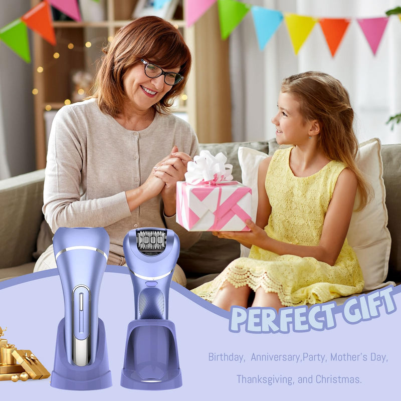 [Australia] - Epilator for Women, 7 in 1 Replaceable Hair Removal & Massager & Cleaner Devices, Bikini Trimmer, Face Massage, Face Exfoliating Brush, Foot Callus Remover, IPX7 Waterproof Razors (Purple) Purple 