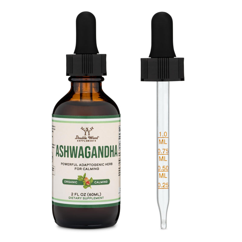[Australia] - Ashwagandha Organic Drops for Stress Relief (1,200mg, 60 Servings) Ashwagandha Tincture for Adrenal Support and Cortisol Manager (Vegan Safe, Gluten Free, Non-GMO) by Double Wood 
