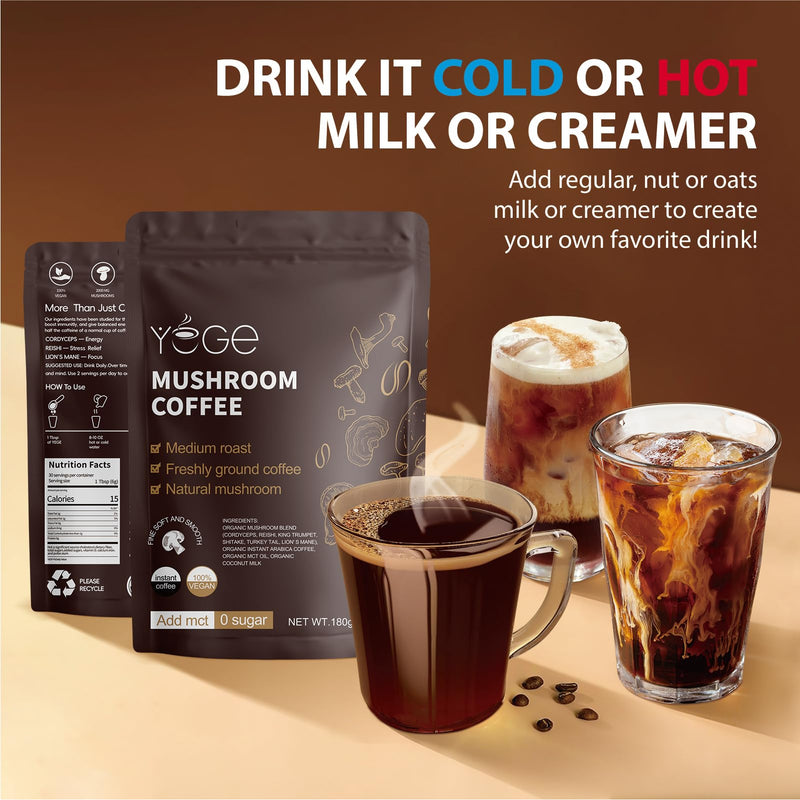 [Australia] - Mushroom Coffee, Instant Organic Mushroom Coffee with Cordyceps, Reish, King Trumpet, Shitake, Turkey Tail, Lions Mane for Energy, Focus, Positive Mood & Immune Support (30 Servings) 1 
