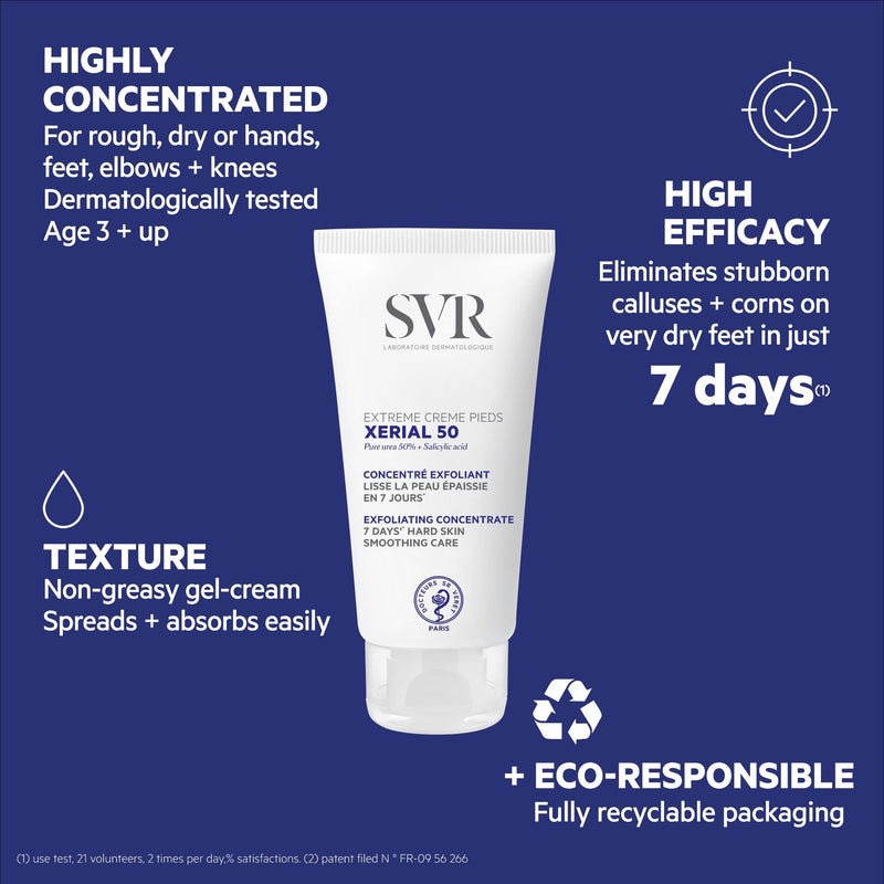 SVR - Xerial 50 Extreme Foot - Intense Hydrating Foot Cream with 50% Urea - For rough, dry feet, hands, elbows and knees - Delivers visible results in just 7 days - Quick Absorption- 1.7 fl.oz