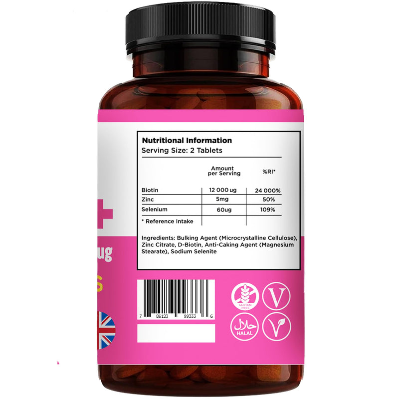 Hair Skin and Nails Vitamins with Biotin, | Biotin Hair Growth | Zinc and Selenium | 180 Vegetarian Tablets | Beauty Supplement for Women and Men | Halal Vitamins |- UK Made By Halo Nutrtion
