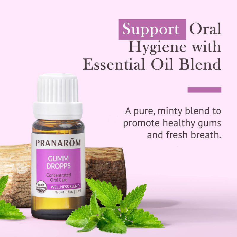 Pranarom Gumm Dropps Oral Care Blend 15 ml | Peppermint, thyme, clove, lemon and cinnamon blend for fresh breath and everyday gum care. Certified organic. 0.5 Fl Oz (Pack of 1)