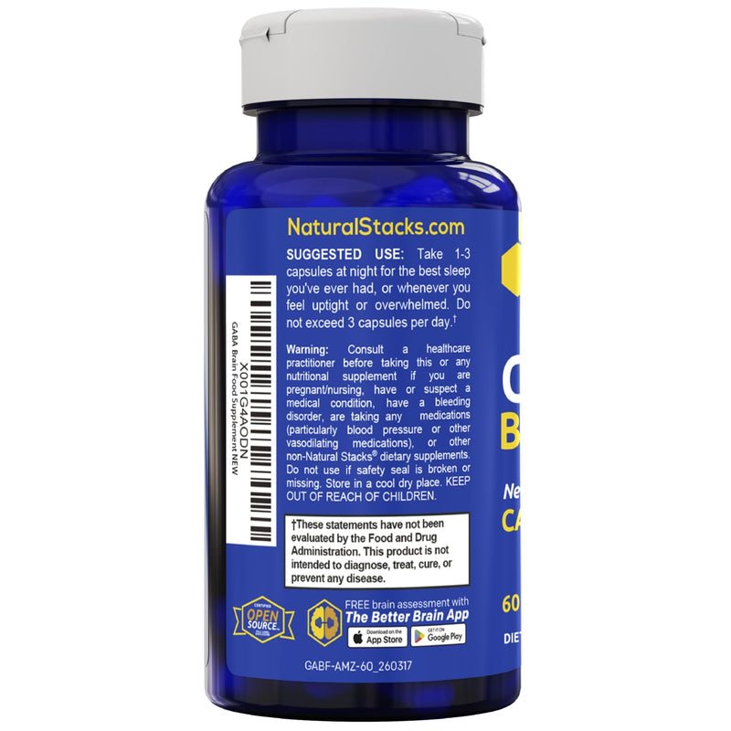 GABA Brain Food, Sleep & Relaxation Support with L-Citrulline, 120 Count | 633mg Gamma Aminobutyric Acid Supplement with Grape Seed Extract - Supports Sleep Function & Mood - Natural Stacks 60 Count (Pack of 2)