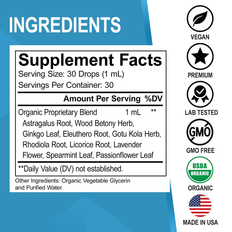 Thyroid Support & Adrenal Focus Drops - Thyroid Supplement Complex with L-Tyrosine Selenium Iodine & Organic Adrenal Support Supplements Focus Liquid Drops - Natural Brain and Memory Fatigue Attention