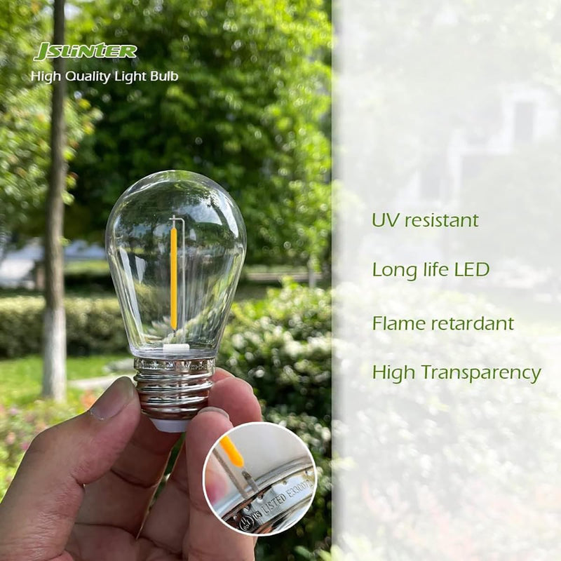 [Australia] - Jslinter 24-Pack LED 1W String Light Bulbs, S14 Plastic Shatterproof Edison Vintage Style Replacement 1 Watt Outdoor 2200K, Waterproof, Warm White Equivalent to 11w, e26 Base 24 Count (Pack of 1) Warm-white 