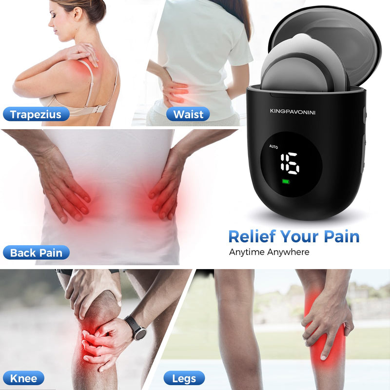 [Australia] - KingPavonini Wireless TENS Unit, Muscle Stimulator for Pain Relief, Portable Rechargeable TENS EMS Machine, LED Screen, Remote, Dual Channel 6 Modes 16 Intensity Massager, Charging Case (Black) Black 