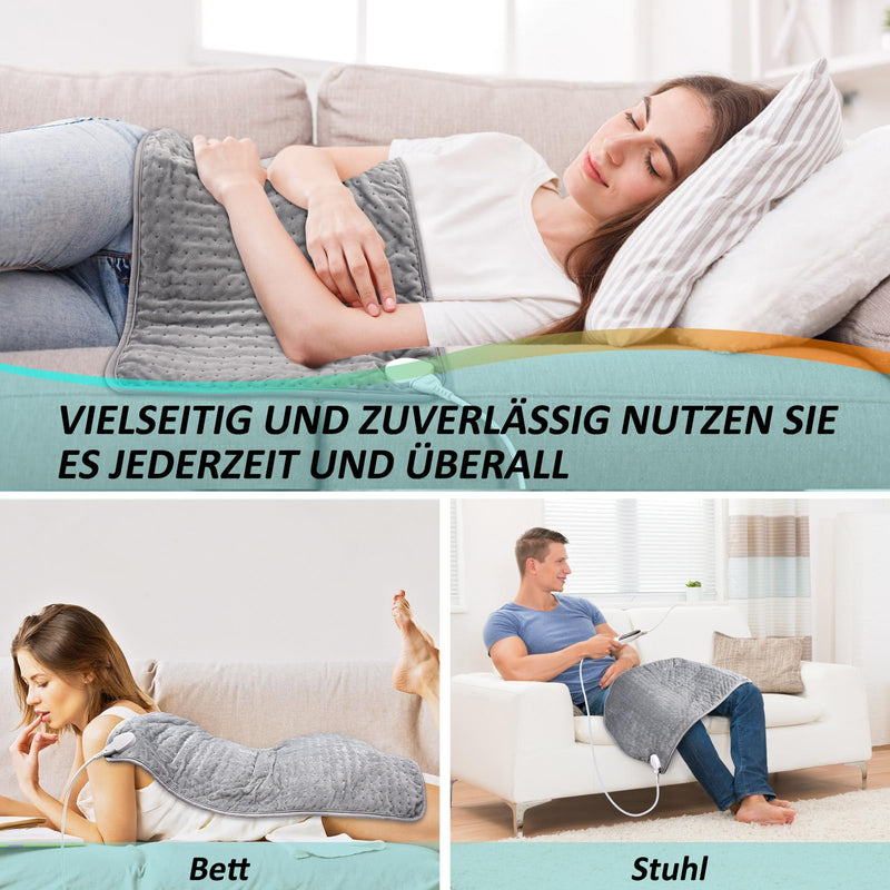 [Australia] - Fwiull Heating Pad, Electric Heating Pad 76x40cm for Pain Relief, Against the Cold, Heating Pad 6 Temperature Settings and 4 Time Settings with LED Display, Gray Blue, Gray Blue 