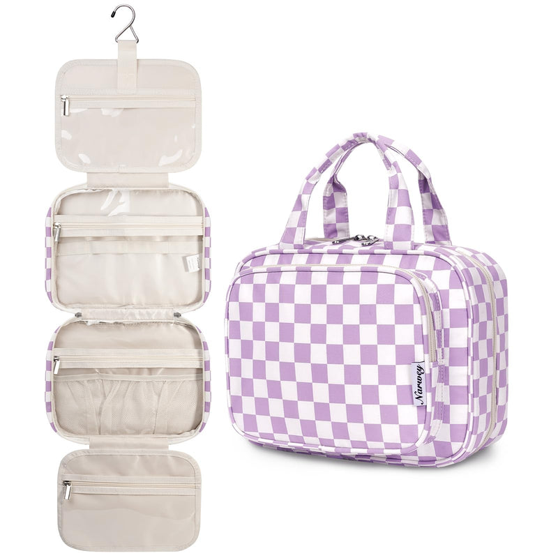 Narwey Checkered Makeup Bag with Hanging Toiletry Bag for Women