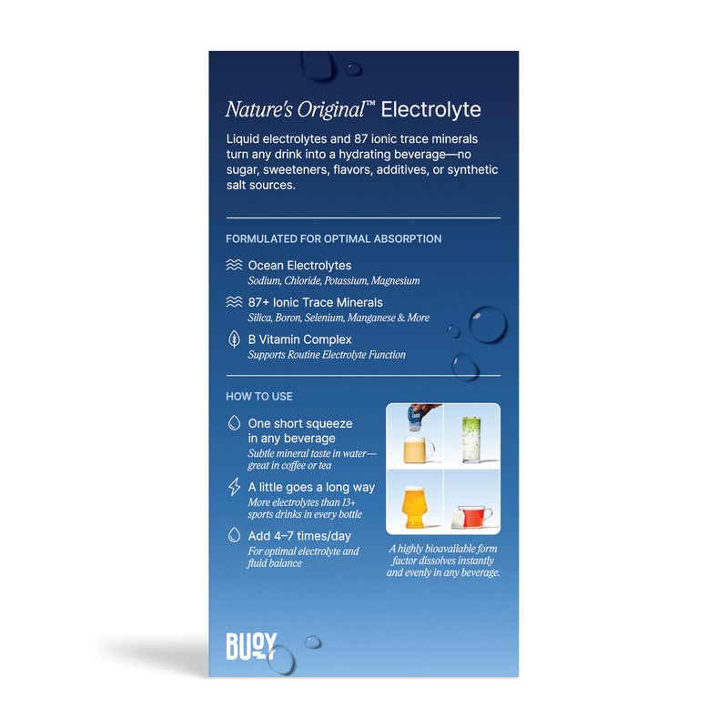 Buoy Electrolyte Drops | 120 Servings | No Sugar, No Sweeteners | 87+ Trace Minerals, Vitamins & Antioxidants | Subtle Mineral Taste | Hydration Supplement - Unflavored 3 Pack