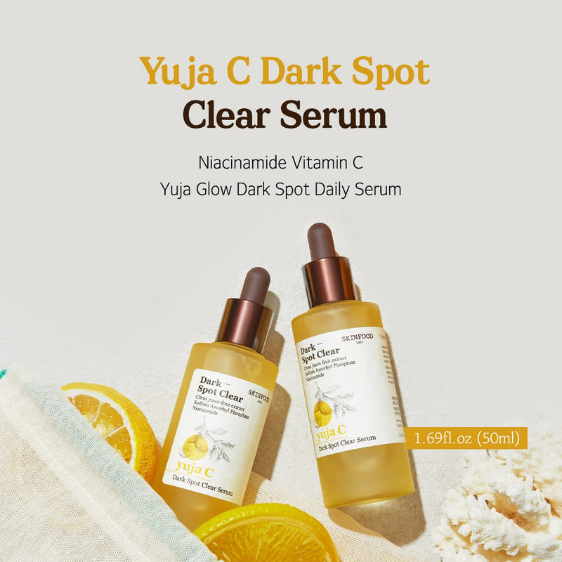 SKINFOOD Yuja C Dark Spot Clear Serum 1.69 fl.oz (50ml), 75% Yuja Extract with Niacinamide & Panthenol Blemish Care Serum