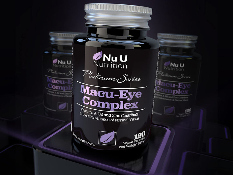 Macu Eye Supplement 120 Vegan Capsules, 4 Month Supply with Lutein, Zeaxanthin, Bilberry Extract, Beta Carotene & Eye Vitamins A, B2 & E Plus Zinc for Maintenance of Normal Vision, Made in The UK