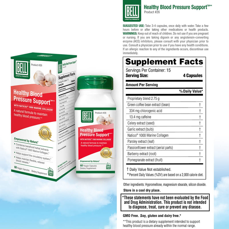 [Australia] - Bell Healthy Blood Pressure Support™ Unique Blend - Natural Blend of Green Coffee Bean Extract, Garlic & Celery Seed Extract Supplements- 60 Capsules, Vegan, Non-GMO Healthy Blood Pressure Support - 60 Capsules 