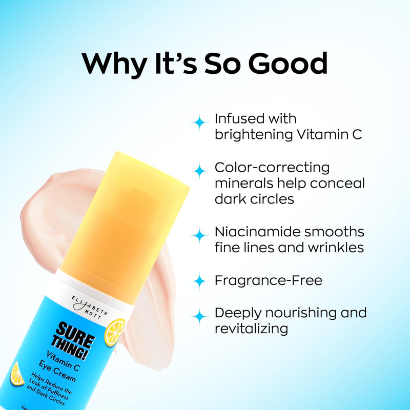 Elizabeth Mott Sure Thing Vitamin C Eye Cream, 15ml | Vitamin C Eye Cream, Hydrating & Brightening, Targets Dark Circles & Puffiness, Vegan, Fragrance-Free, Cruelty-Free