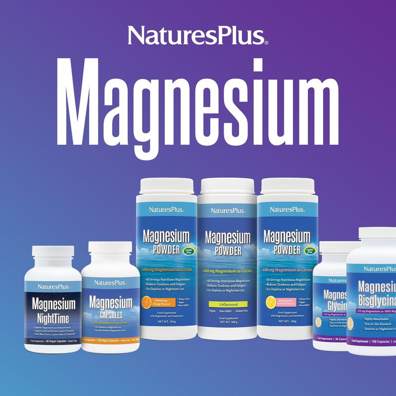 NaturesPlus Magnesium Glycinate Capsules - Gentle Magnesium Supplement, Active Bisglycinate Form - Sleep, Relaxation, Stress Support - Vegan, Gluten Free - 180 Capsules