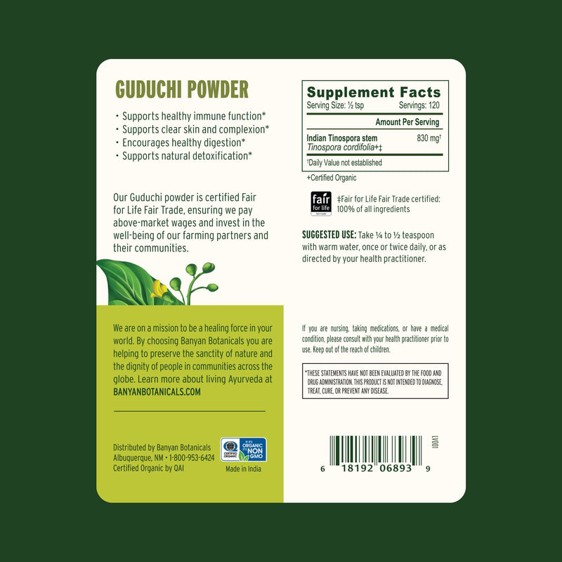 [Australia] - Banyan Botanicals Organic Guduchi Powder ‚Äì Organic Immune Health Supplement ‚Äì for Natural Detox, Balanced Digestion & Healthy Skin* ‚Äì 3.5 oz ‚Äì Non-GMO Sustainably Sourced Vegan FFL 