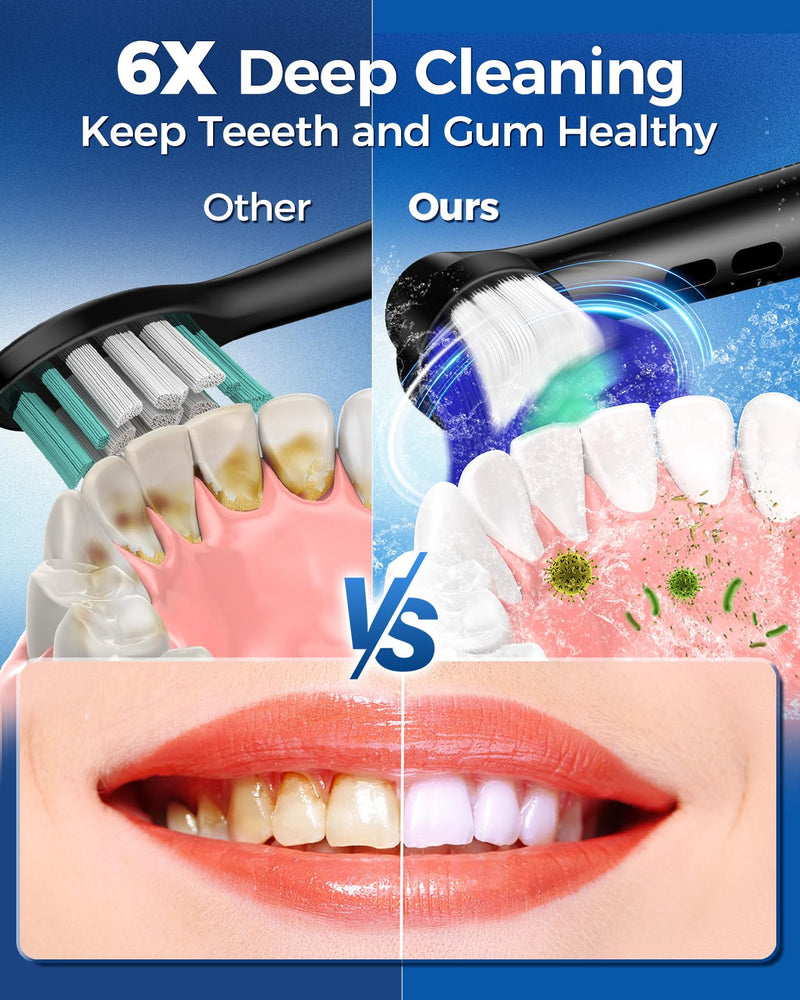 [Australia] - Rotating Electric Toothbrush for Adults with 8 Brush Heads (2 Types), 4 Modes Deep Clean Electric Toothbrush with Rechargeable Power and 2 Min Smart Timer, Fast Charge (Black) Black 