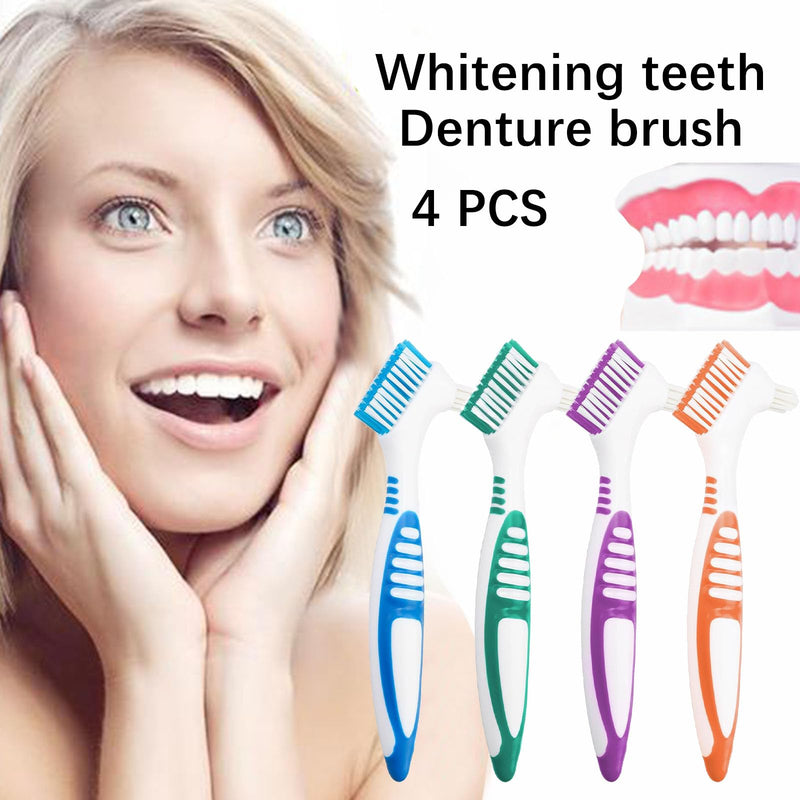 [Australia] - Pack of 4 toothbrushes, false teeth brush, toothbrush, denture toothbrushes cleaning brush, denture brush with soft bristles, double-head toothbrushes for cleaning artificial teeth 